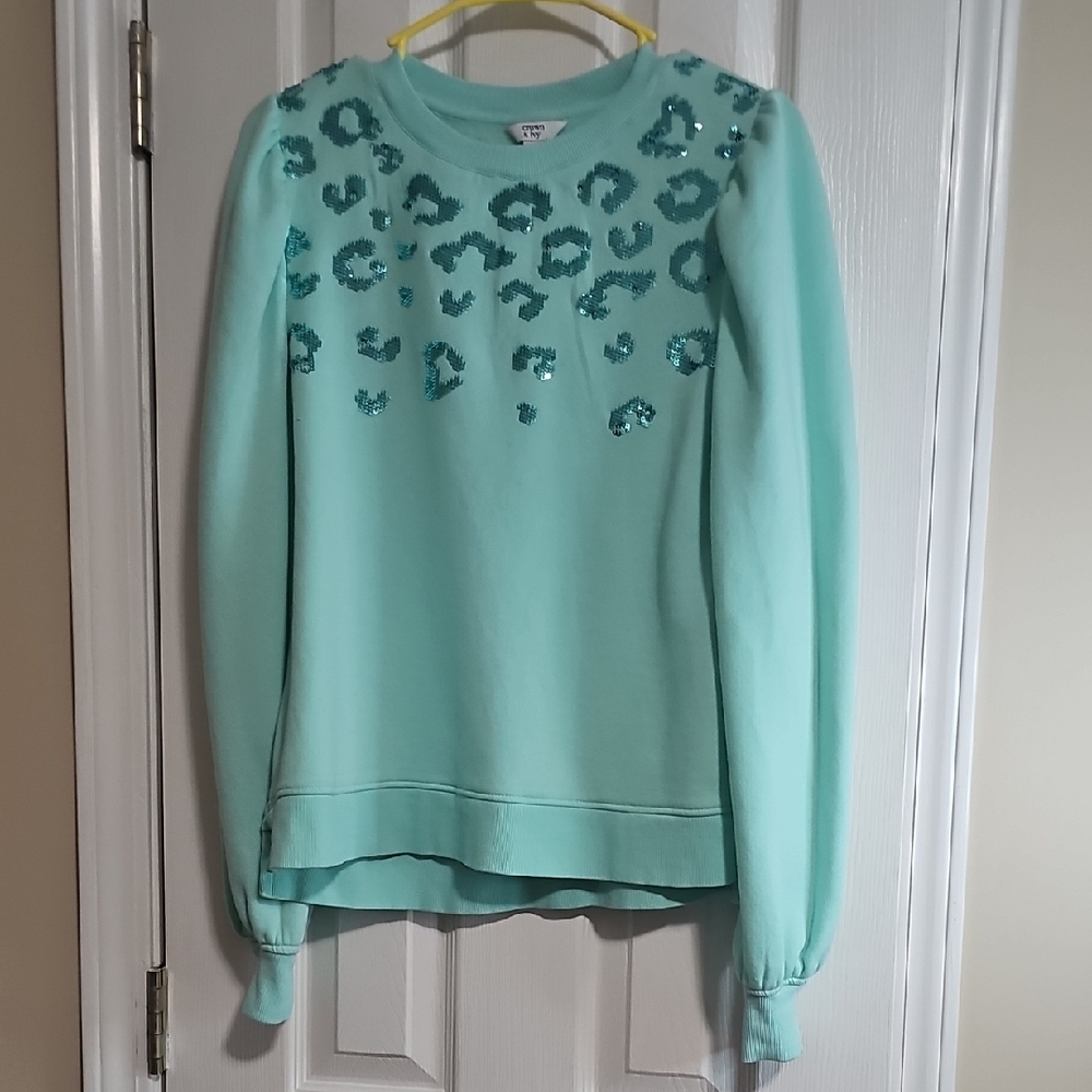 Crown & Ivy‎ Mint Green Sequin Leopard Print Top